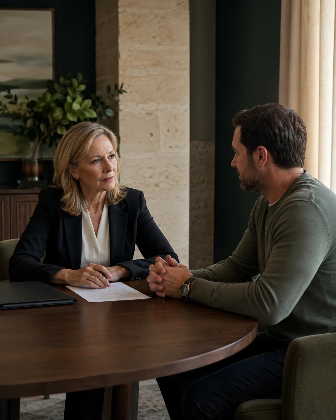 A lawyer listening carefully during a private client consultation